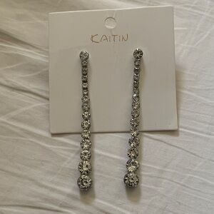 Katin Clear Rhinestone Linear Drop Earrings - Silver Tone